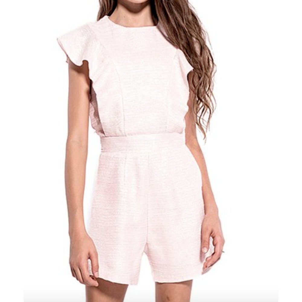 NWT Miss Behave Girls Pastel Pink Ruffle Rica Romper Short Sleeve 12P